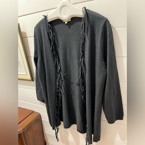 Charcoal Fringe-Trim Open Cardigan – NWOT size M - Picture 6 of 8